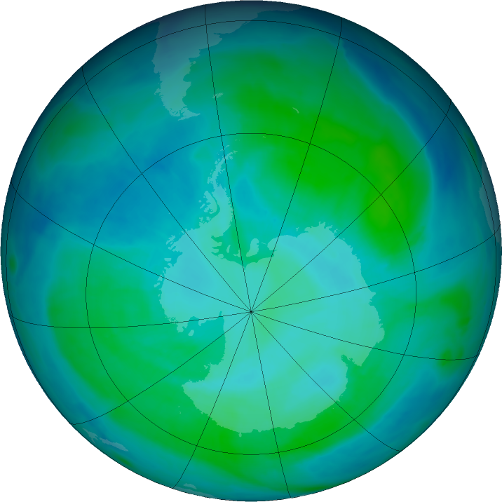 Antarctic ozone map for 17 January 2016